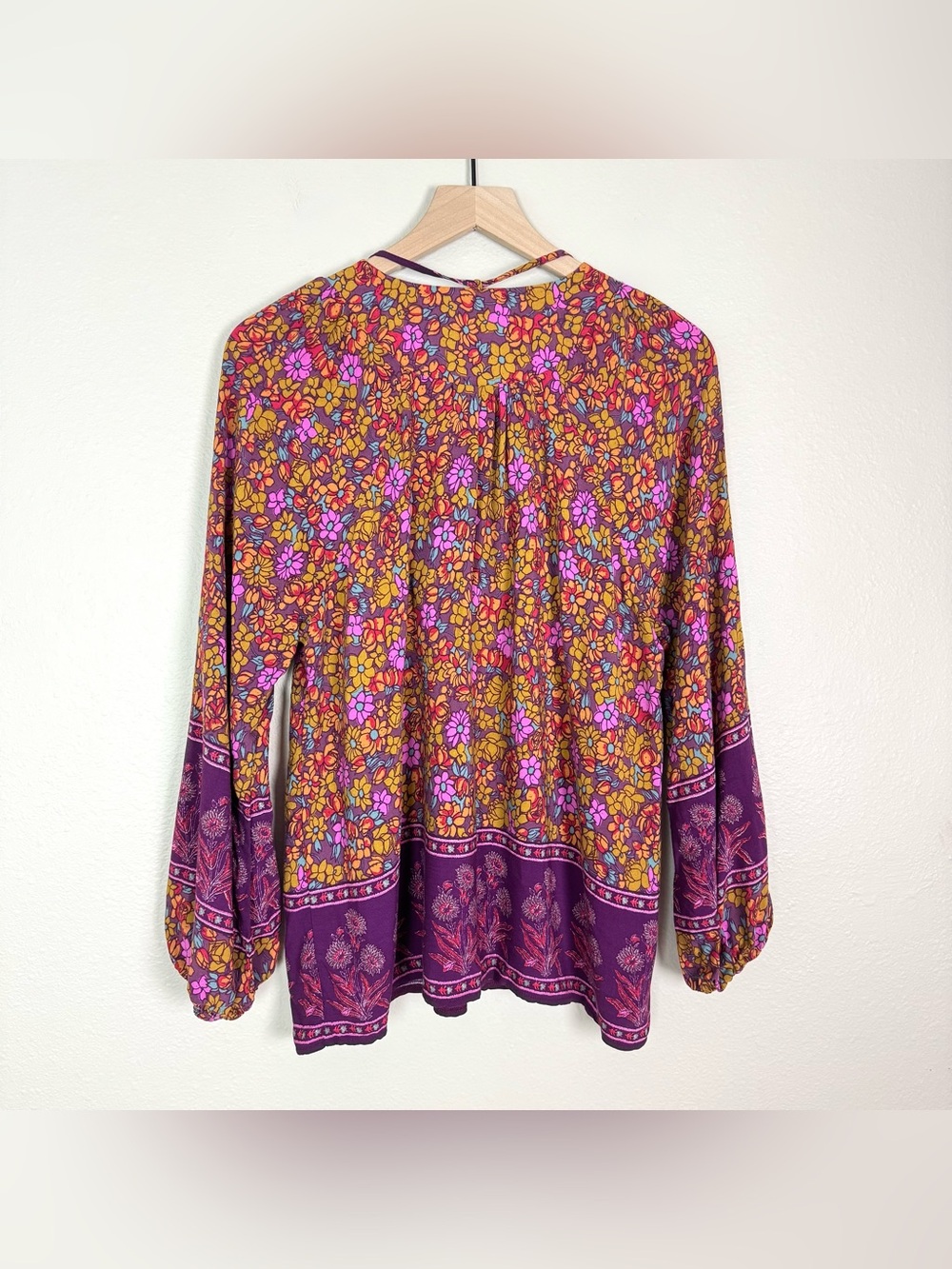 Natural Life Rowan Top Boho Floral Peasant Blouse Plum Lush Lillies Purple Large - Picture 6 of 8